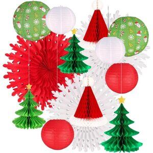 14PCS Assorted 3D Christmas Honeycomb Paper Lantern Decoration Garland